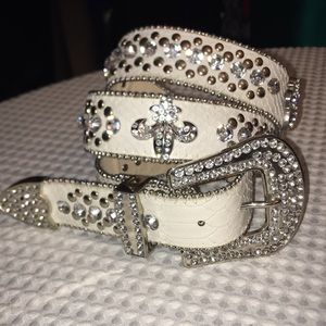 White Blinged Out Western Belt with Rhinestones